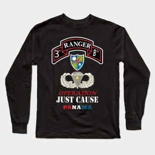 3rd Rgr Bn  with DUI - Basic Airborne w Combat Jump Star w Opn Just Cause Txt X 300 Long Sleeve T-Shirt